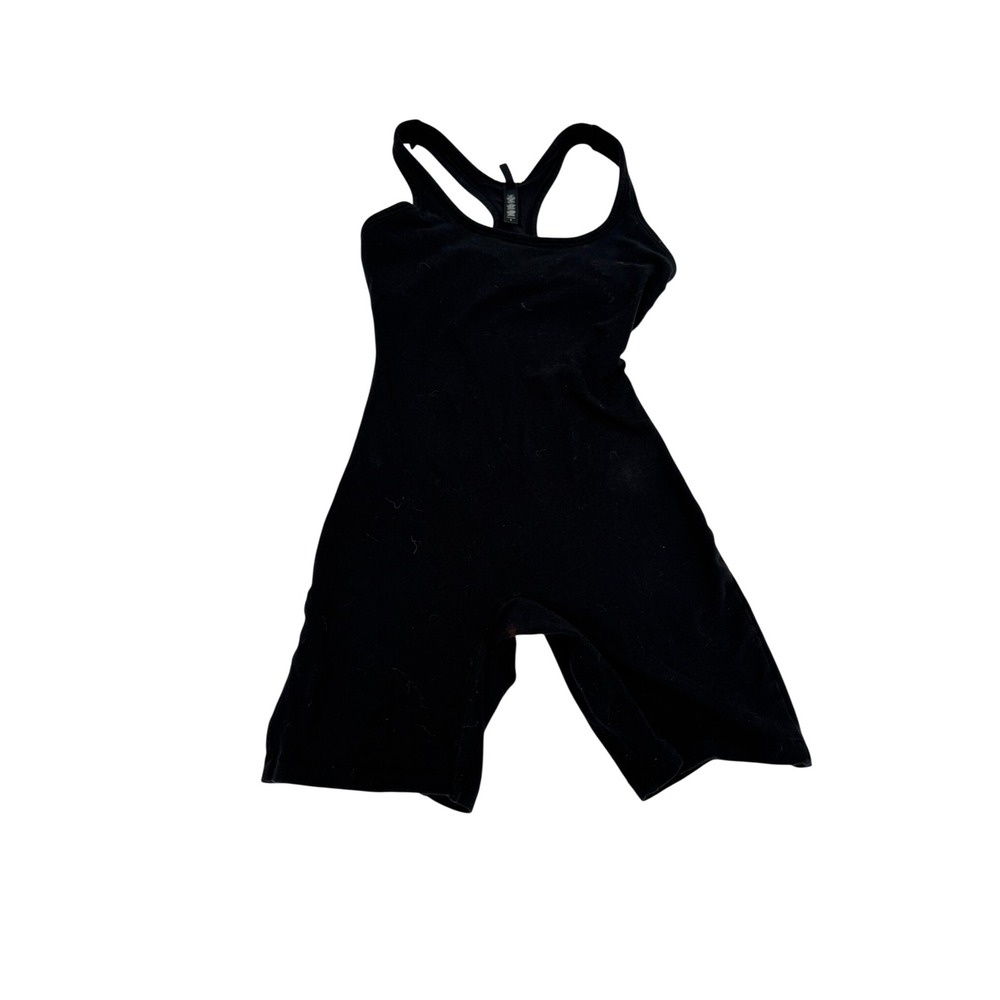 Skims Black Cotton Rib Racerback Mid-Thigh Bodysuit Romper Small